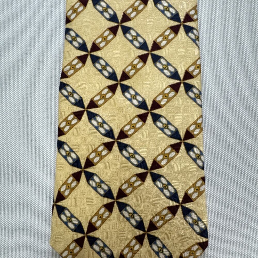 Vintage Nautica 100% Silk Nautical Flag Geometric Necktie Yellow Preppy USA